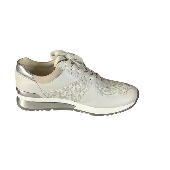 Michael Kors Womens Allie Lace Up Trainers 7M Beige & Metallic MK Monogram - Picture 14 of 16
